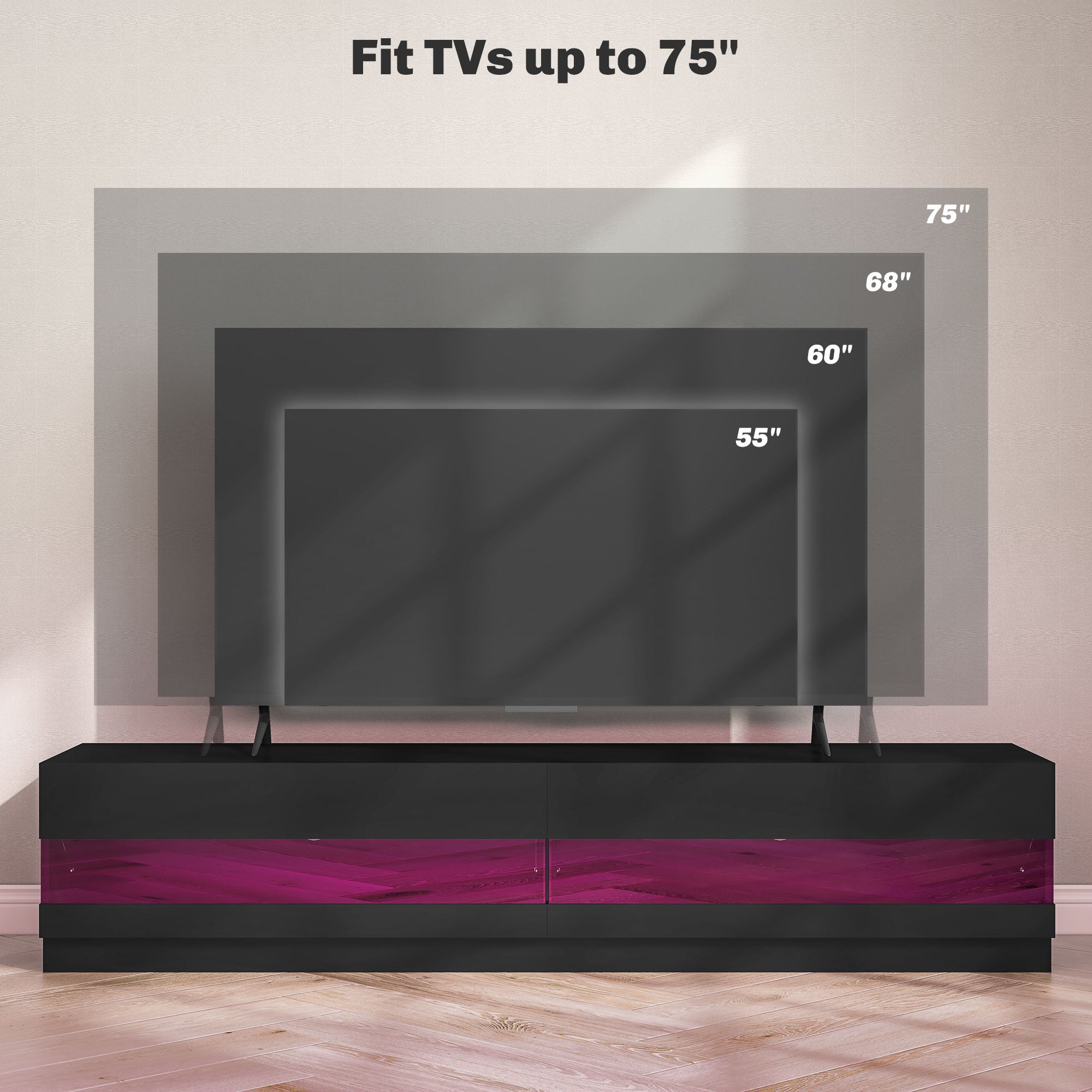 LED TV Stand for TVs up to 75" - High Gloss Black-DECOROLALA