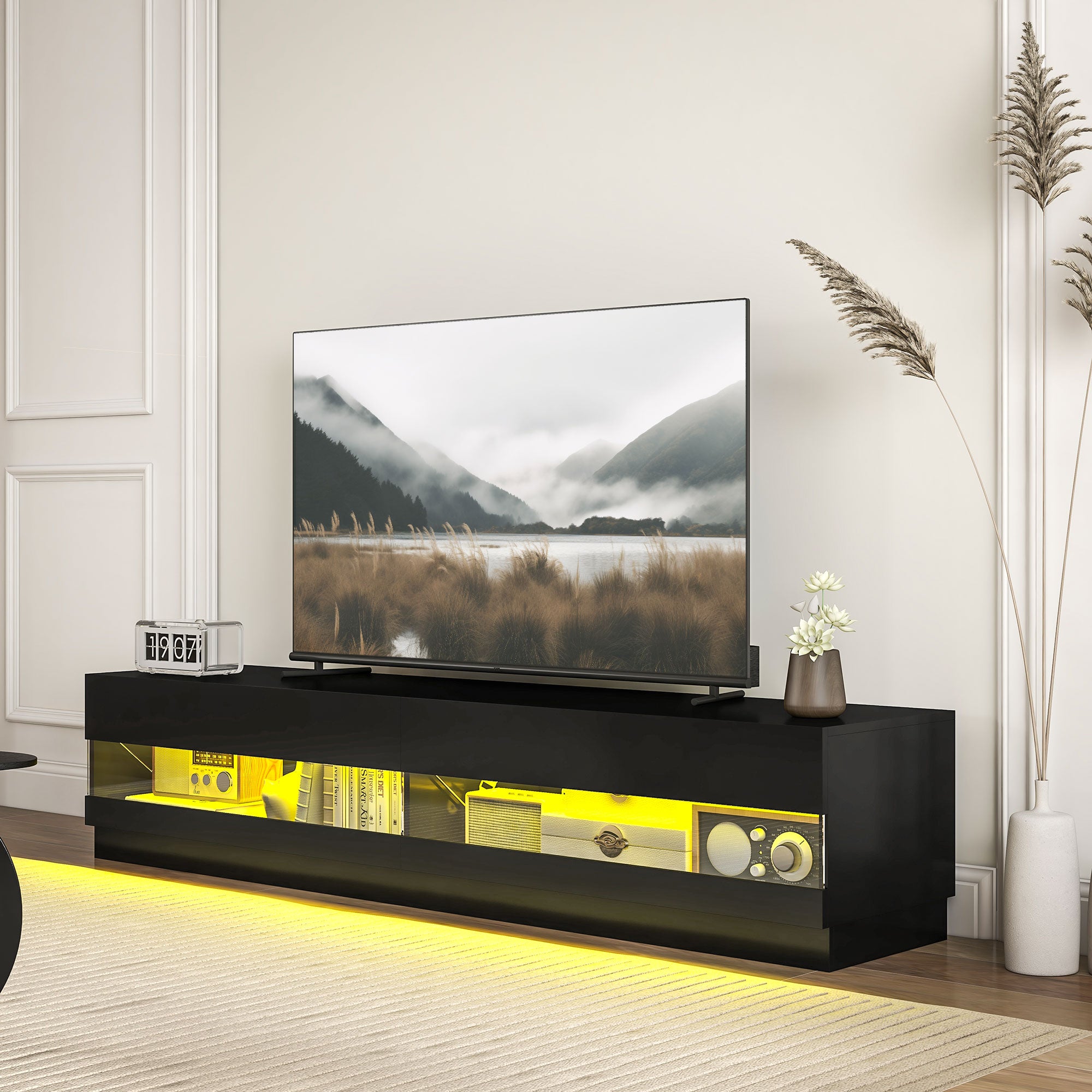 LED TV Stand for TVs up to 75" - High Gloss Black-DECOROLALA