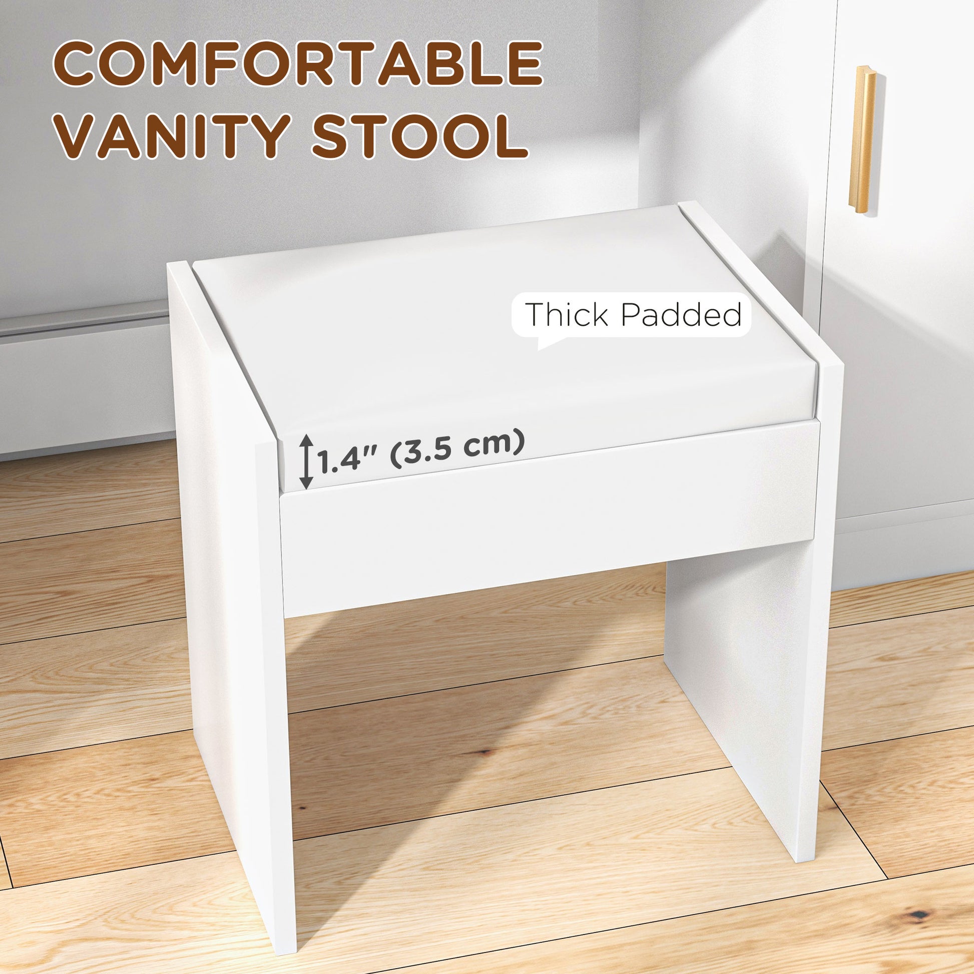 LED Vanity Table Set with Mirror, Stool and Storage - White-DECOROLALA