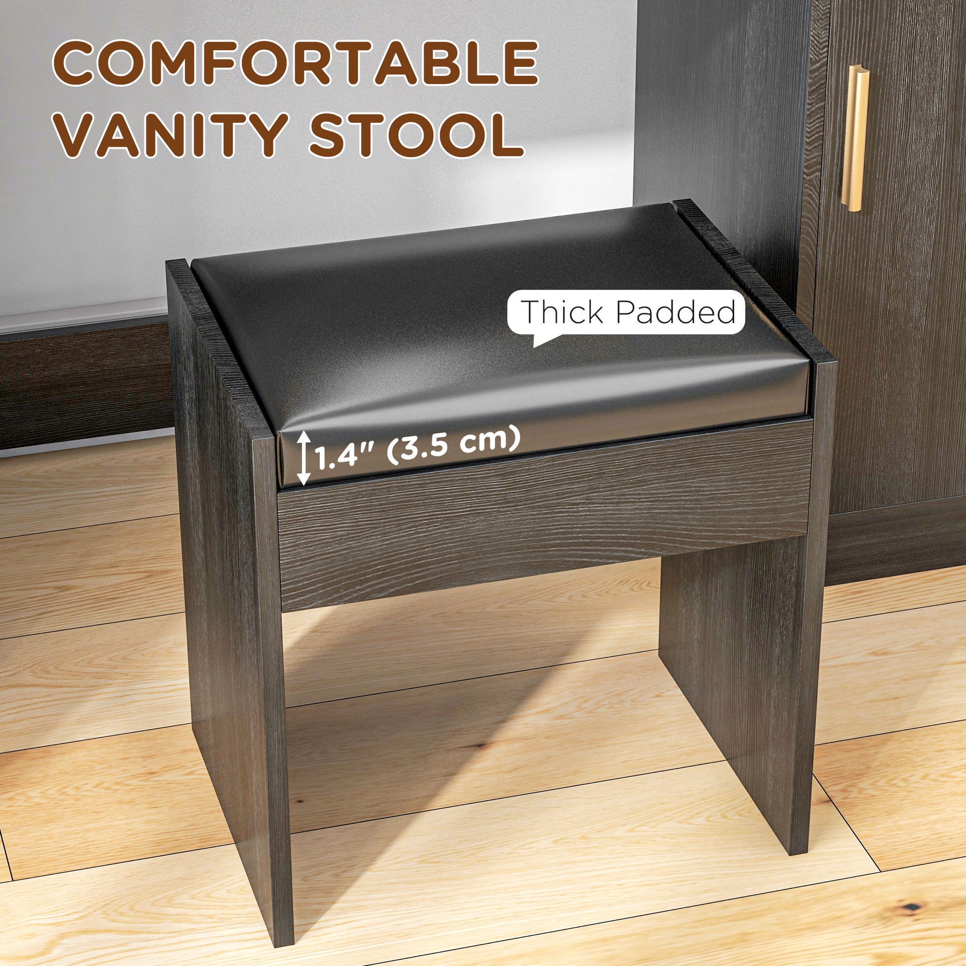 LED Vanity Table Set with Mirror and Stool - Black-DECOROLALA