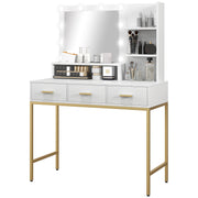 LED Vanity Table with Mirror and 3 Drawers - White-DECOROLALA