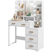 LED Vanity Table with Mirror and 4 Drawers - White-DECOROLALA