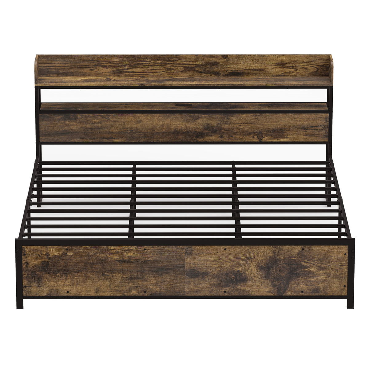 LED Bed Frame with Power Outlets and Storage Headboard-Beds & Bed Frames-DECOROLALA