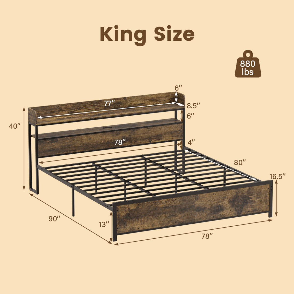 LED Bed Frame with Power Outlets and Storage Headboard-Beds & Bed Frames-DECOROLALA