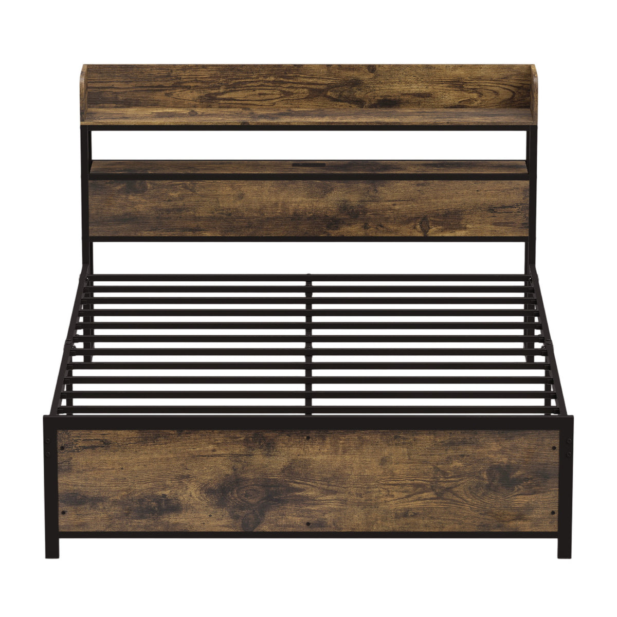 LED Bed Frame with Power Outlets and Storage Headboard-Beds & Bed Frames-DECOROLALA