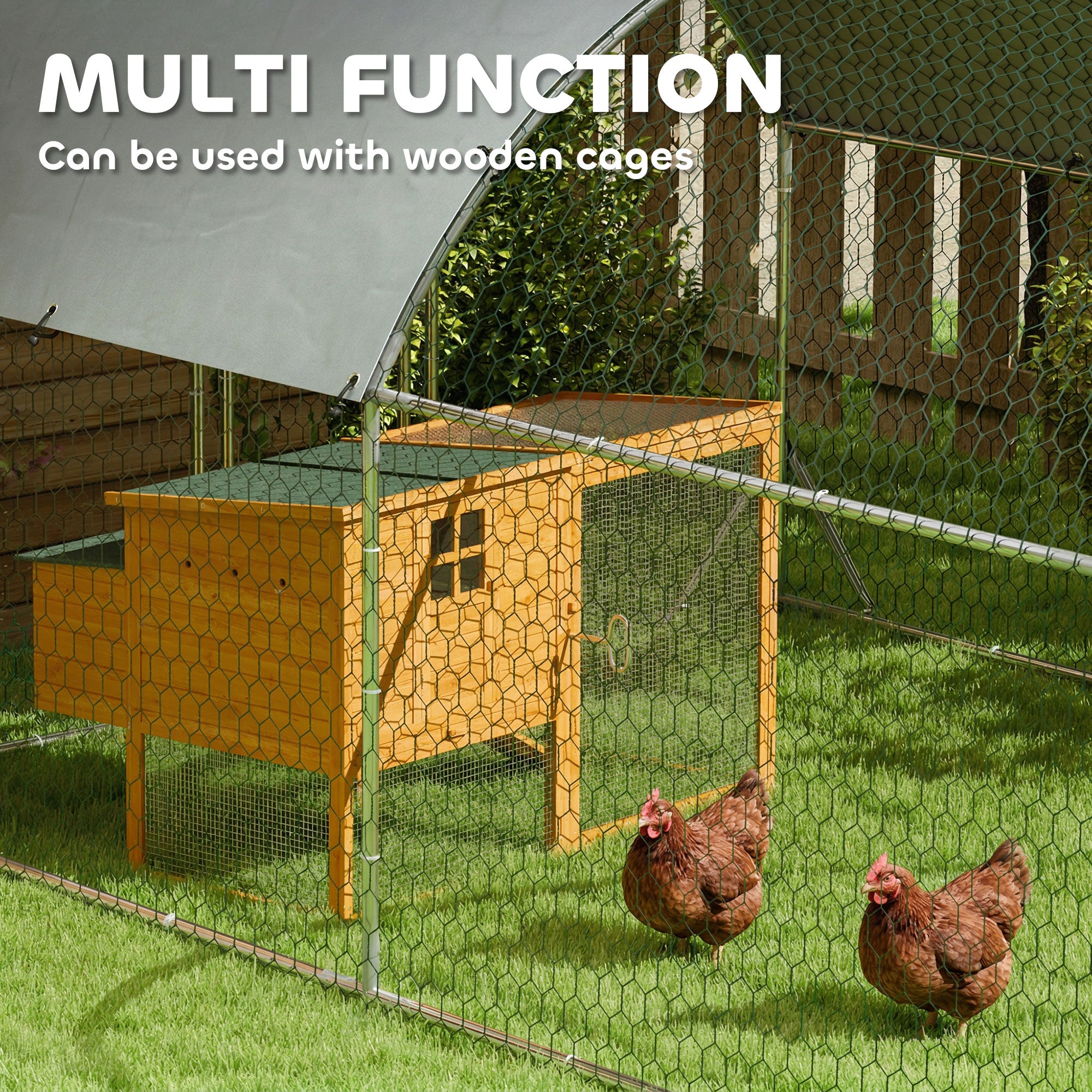 Galvanized Large Metal Chicken Coop Cage Walk-in Enclosure Poultry Hen Run House Playpen Rabbit Hutch with Cover for Outdoor Backyard