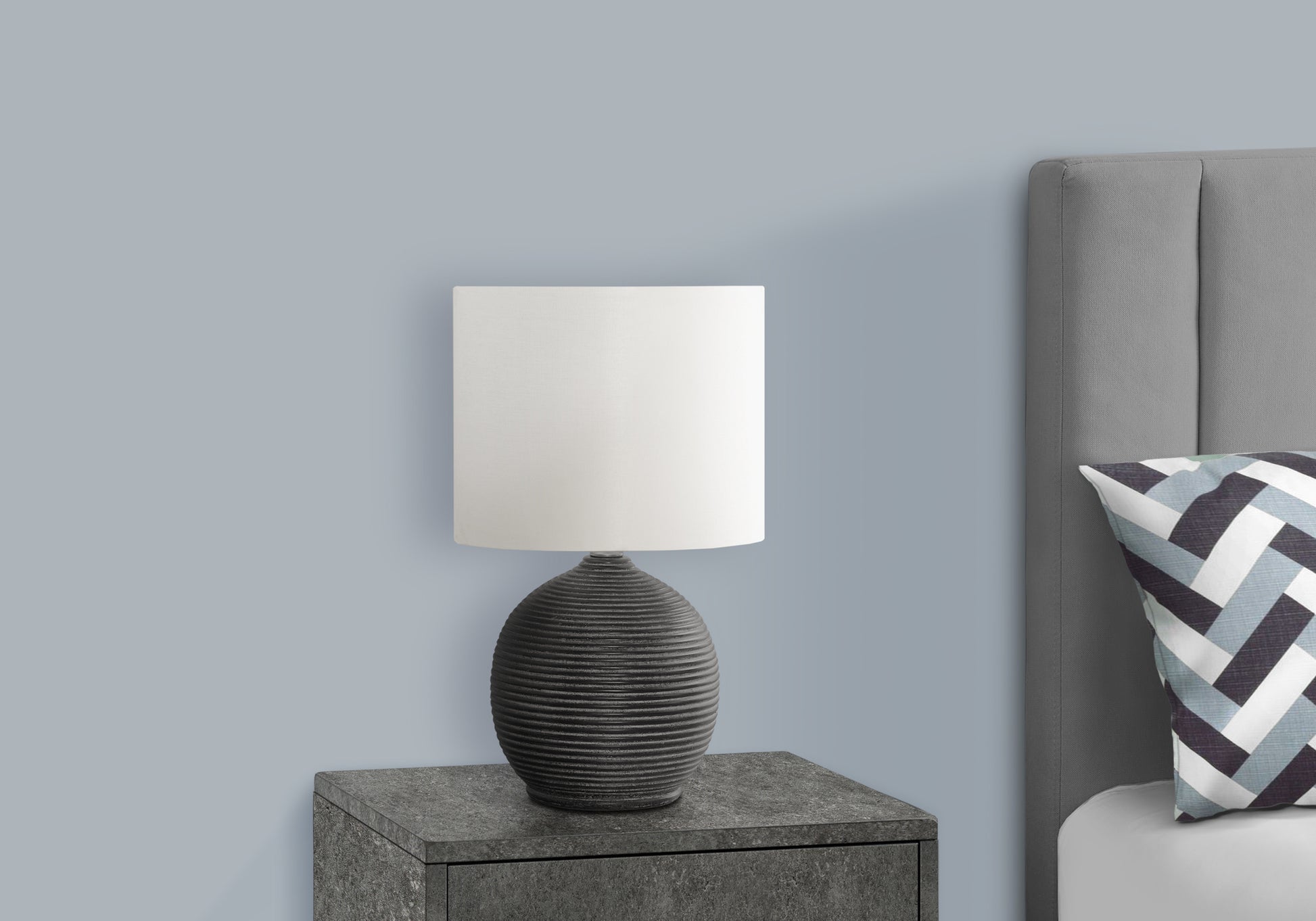 LIGHTING - 16"H TABLE LAMP BLACK RESIN / IVORY SHADE-Table-DECOROLALA