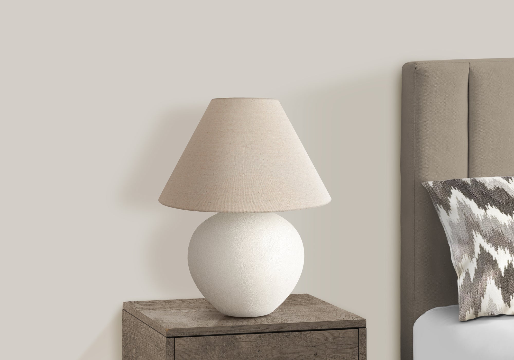 LIGHTING - 16"H TABLE LAMP CREAM CERAMIC / BEIGE SHADE-Table-DECOROLALA