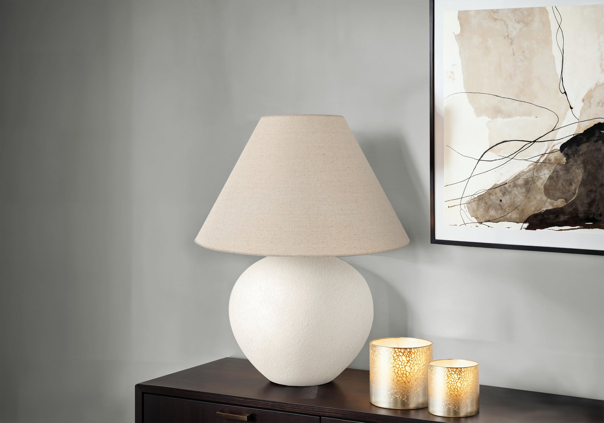 LIGHTING - 16"H TABLE LAMP CREAM CERAMIC / BEIGE SHADE-Table-DECOROLALA
