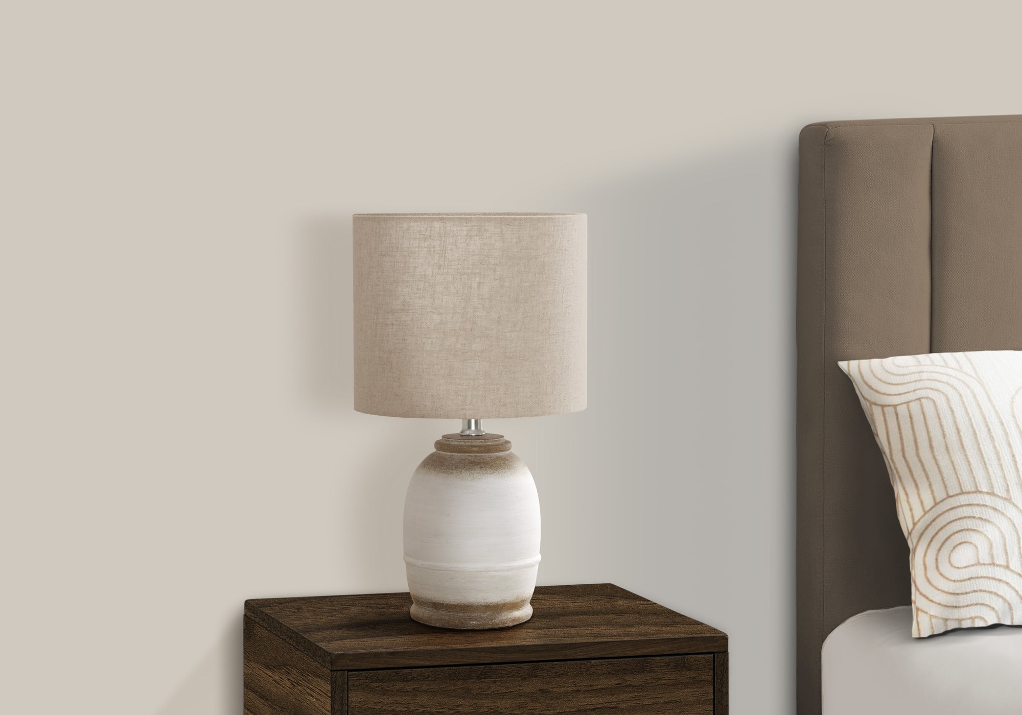 LIGHTING - 16"H TABLE LAMP CREAM RESIN / BEIGE SHADE-Table-DECOROLALA