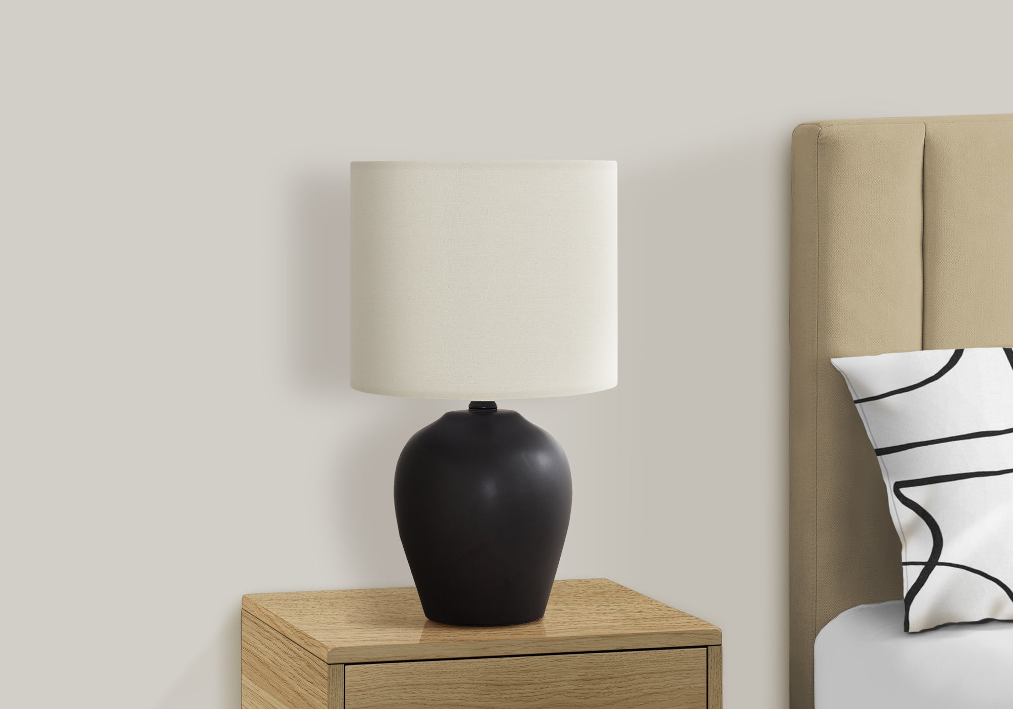 LIGHTING - 17"H TABLE LAMP BLACK CERAMIC / IVORY SHADE-Table-DECOROLALA