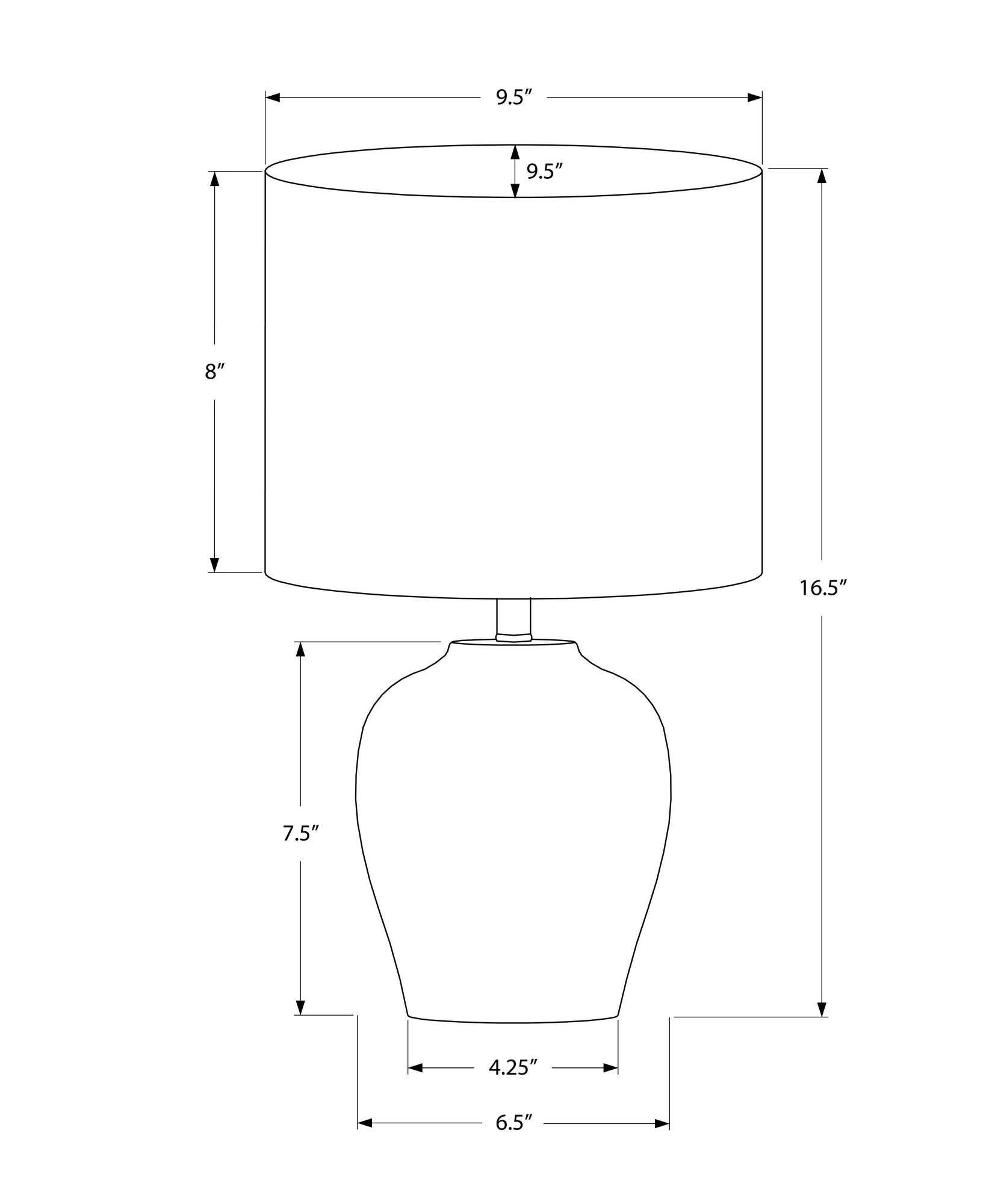 LIGHTING - 17"H TABLE LAMP BLACK CERAMIC / IVORY SHADE-Table-DECOROLALA