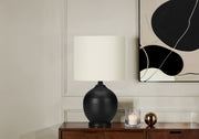 LIGHTING - 17"H TABLE LAMP BLACK CERAMIC / IVORY SHADE-Table-DECOROLALA