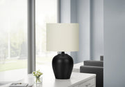 LIGHTING - 17"H TABLE LAMP BLACK CERAMIC / IVORY SHADE-Table-DECOROLALA