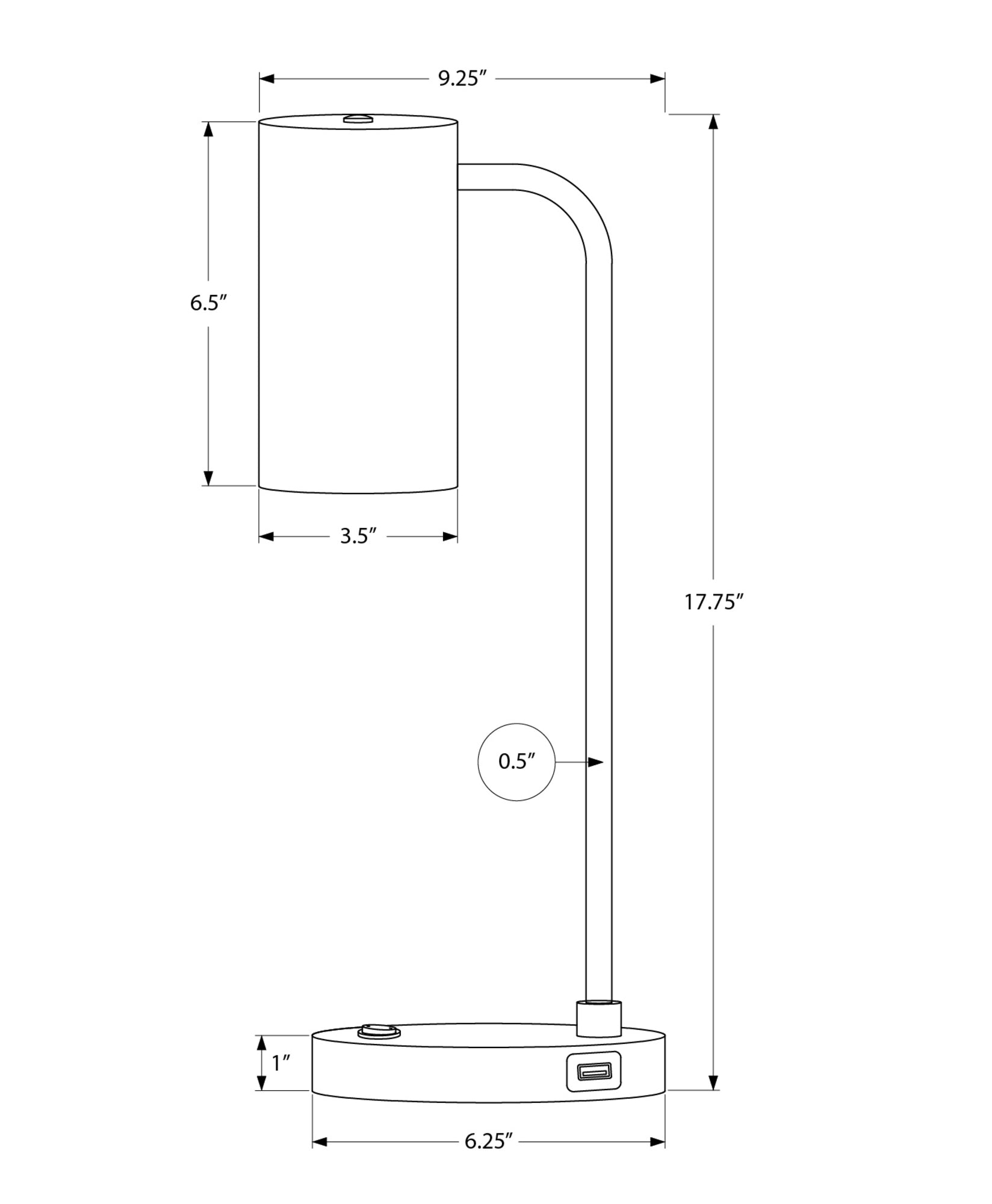 LIGHTING - 18"H TABLE LAMP BLACK METAL / BLACK SHADE / USB-Table-DECOROLALA
