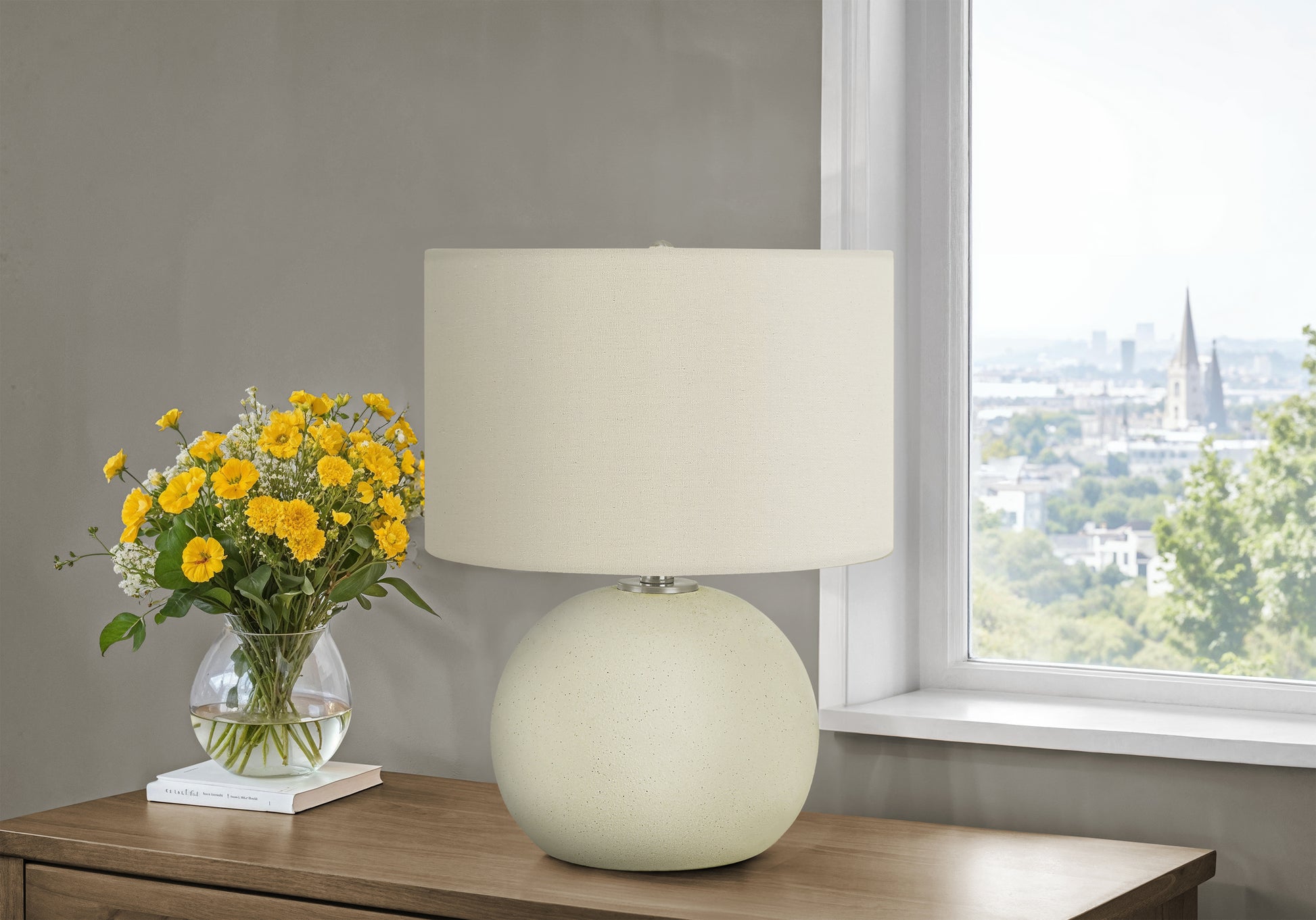 LIGHTING - 18"H TABLE LAMP CREAM CERAMIC / IVORY SHADE-Table-DECOROLALA