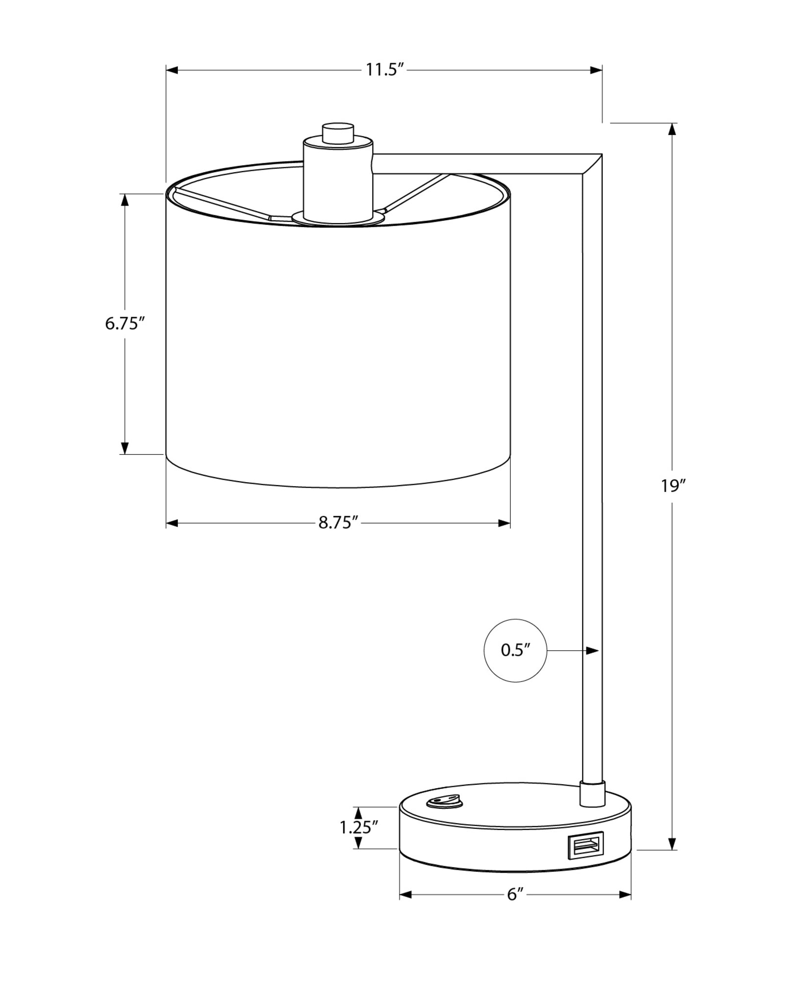 LIGHTING - 19"H TABLE LAMP BLACK METAL / IVORY SHADE /USB-Table-DECOROLALA