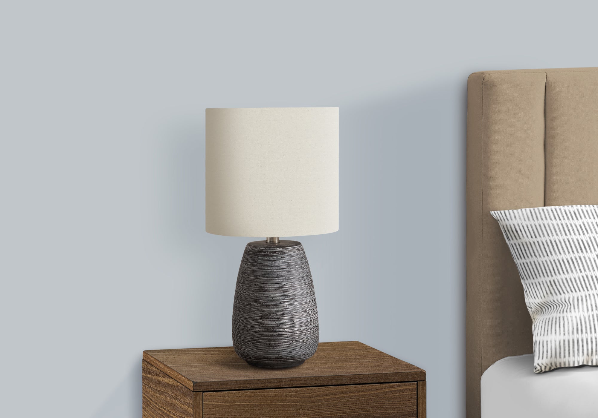 LIGHTING - 19"H TABLE LAMP GREY CERAMIC / IVORY SHADE-Table-DECOROLALA