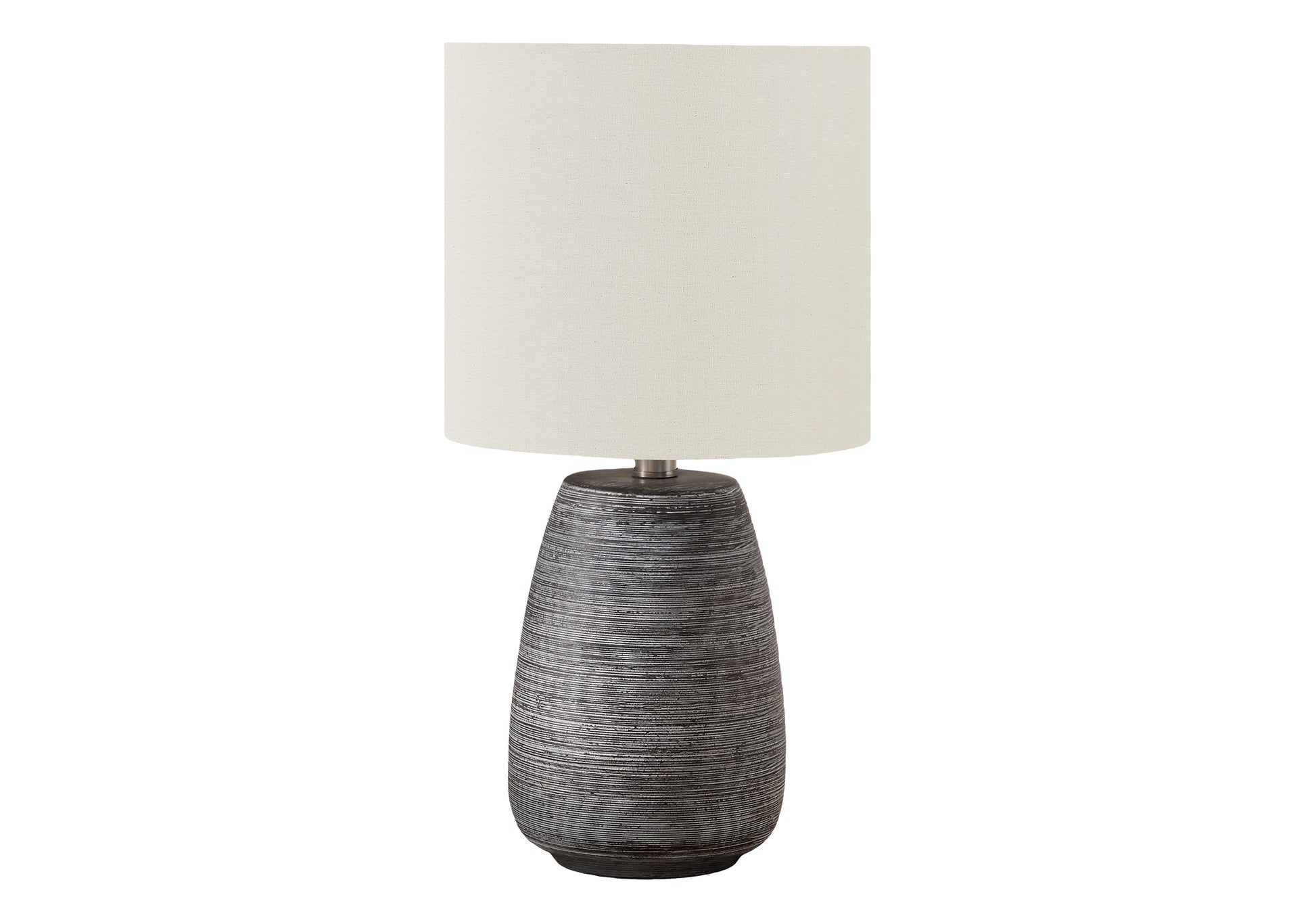 LIGHTING - 19"H TABLE LAMP GREY CERAMIC / IVORY SHADE-Table-DECOROLALA