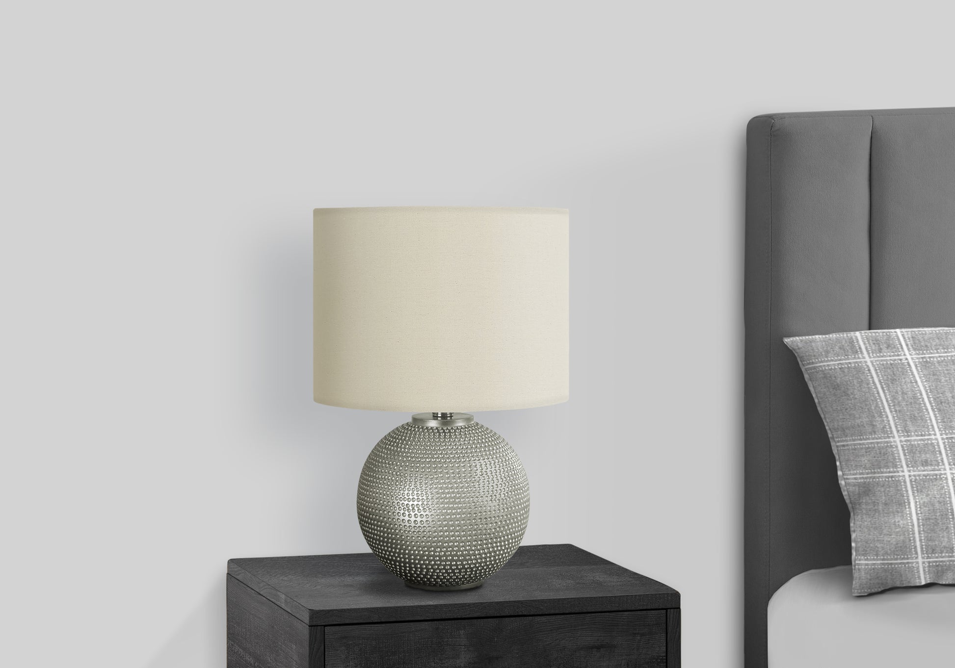 LIGHTING - 19"H TABLE LAMP GREY RESIN / IVORY SHADE-Table-DECOROLALA