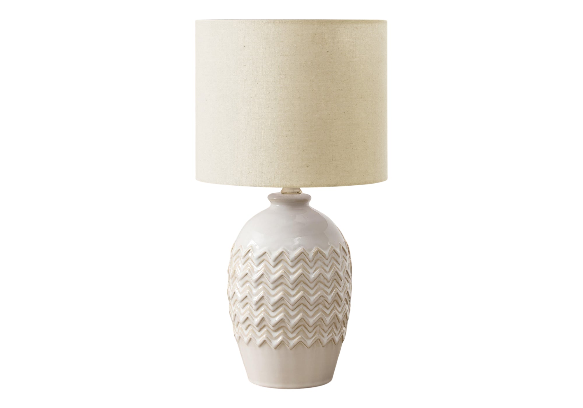 LIGHTING - 19"H TABLE LAMP IVORY CERAMIC / BEIGE SHADE-Table-DECOROLALA