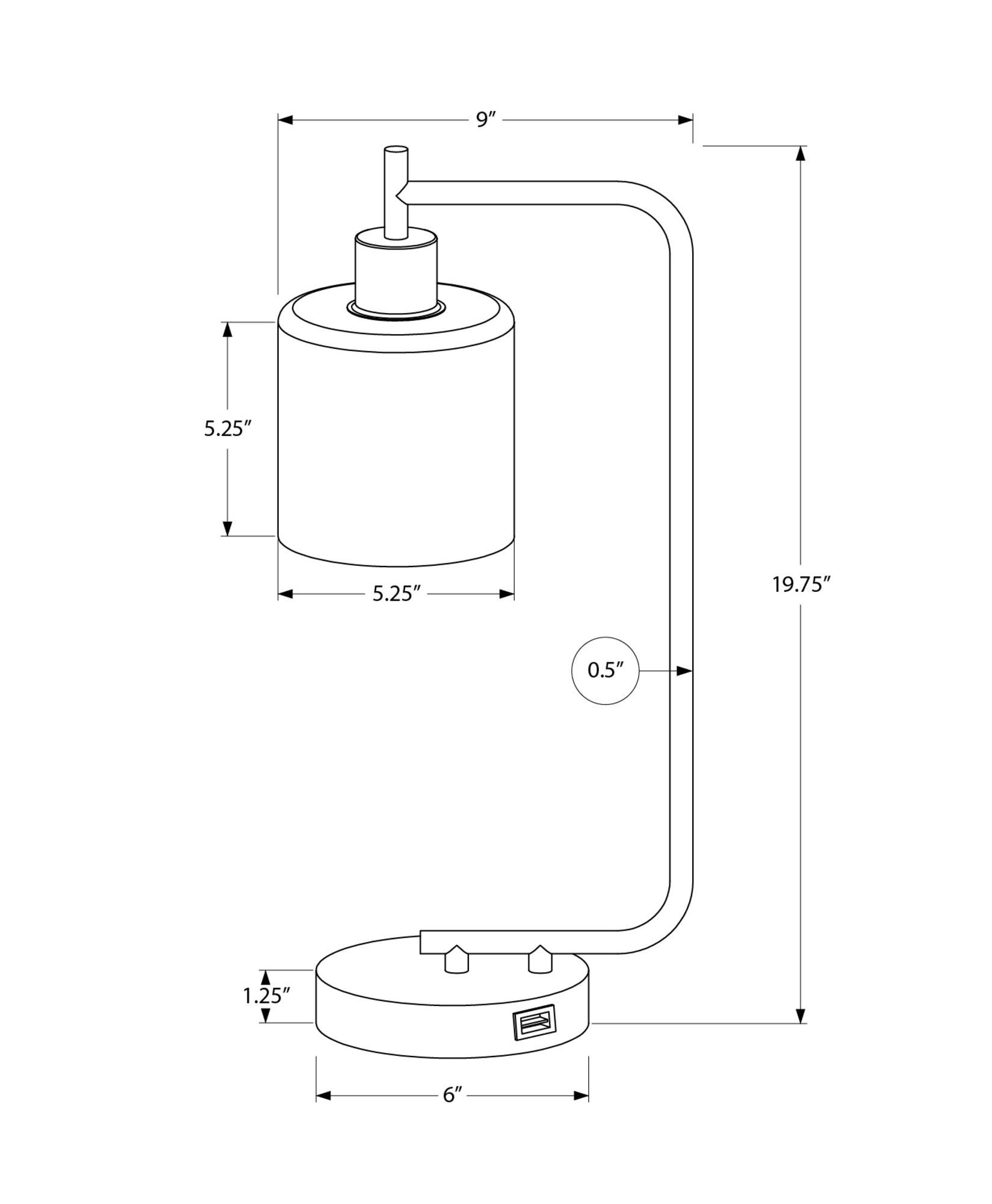 LIGHTING - 20"H TABLE LAMP BLACK METAL/GLASS SHADE/USB-Table-DECOROLALA