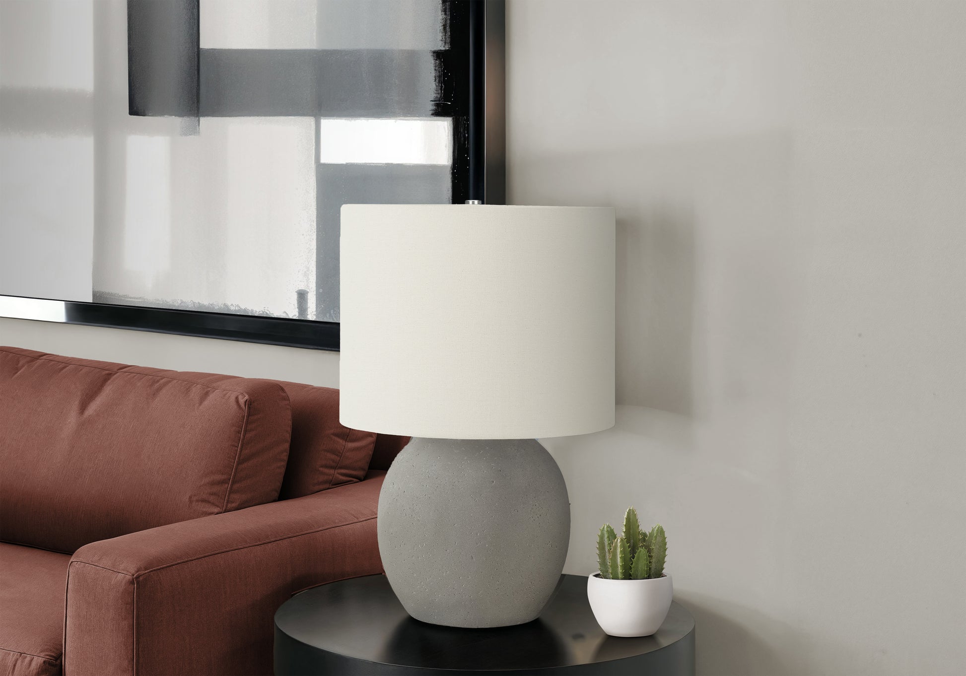 LIGHTING - 20"H TABLE LAMP GREY CONCRETE / IVORY SHADE-Table-DECOROLALA