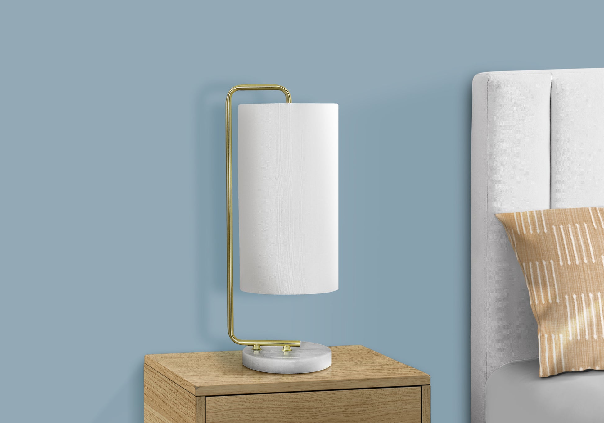 LIGHTING - 20"H TABLE LAMP WHITE MARBLE / IVORY SHADE-Table-DECOROLALA