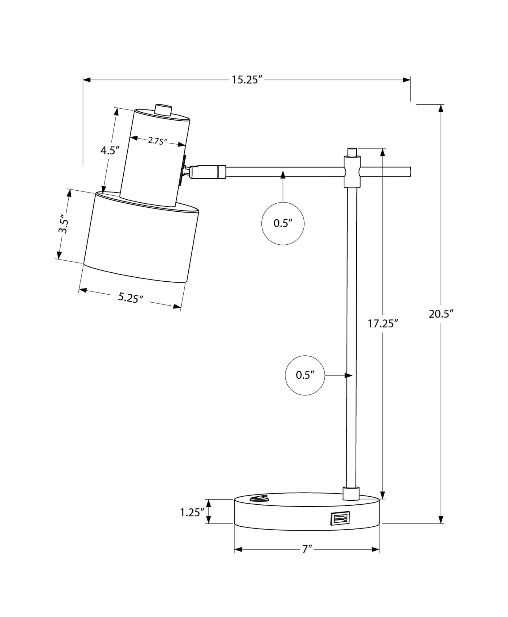 LIGHTING - 21"H TABLE LAMP BLACK METAL/BLACK SHADE/USB-Table-DECOROLALA