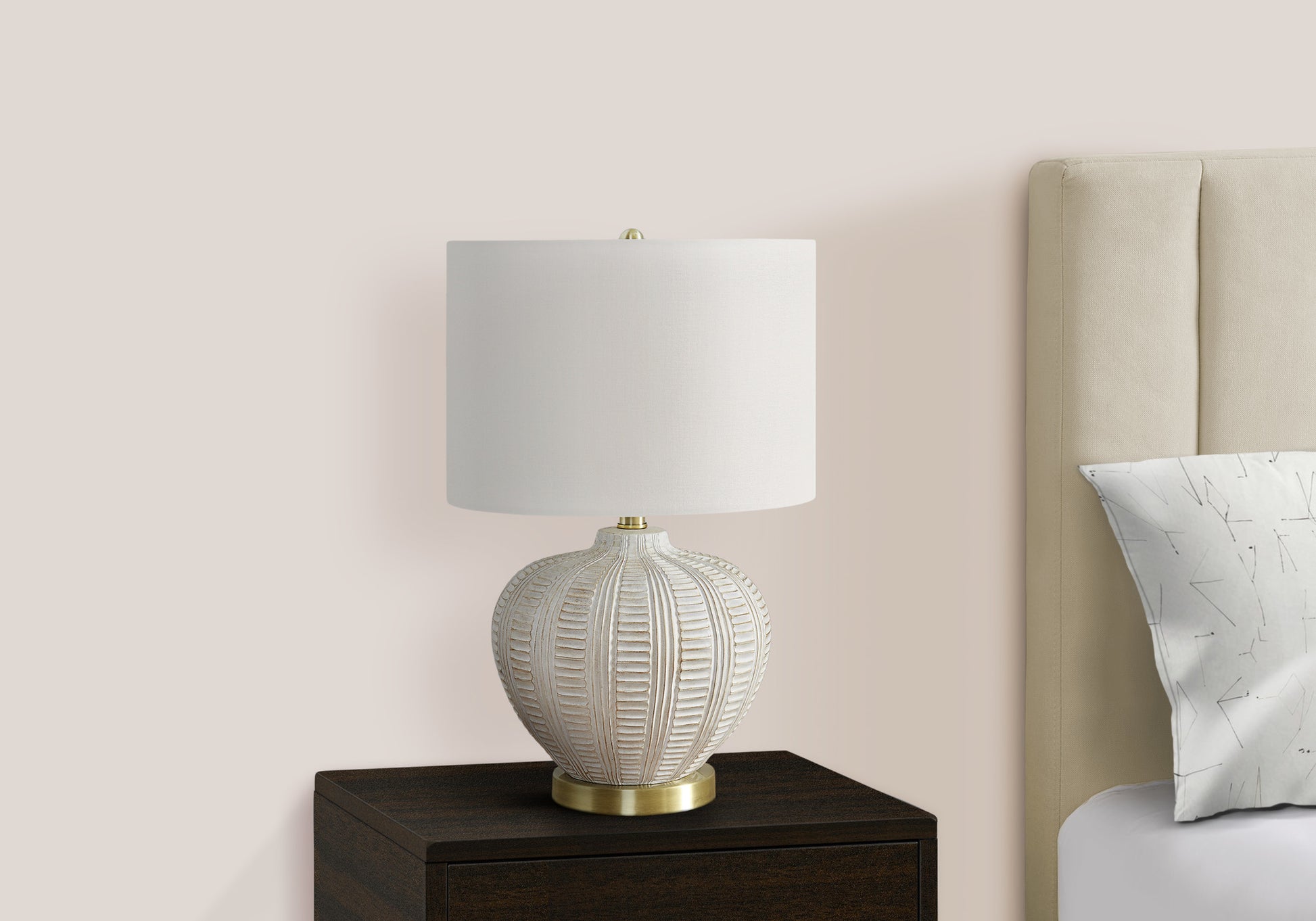 LIGHTING - 21"H TABLE LAMP CREAM RESIN / IVORY SHADE-Table-DECOROLALA