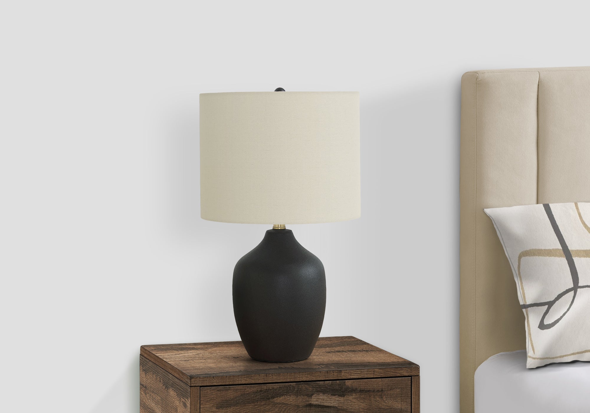 LIGHTING - 22"H TABLE LAMP BLACK CERAMIC / IVORY SHADE-Table-DECOROLALA