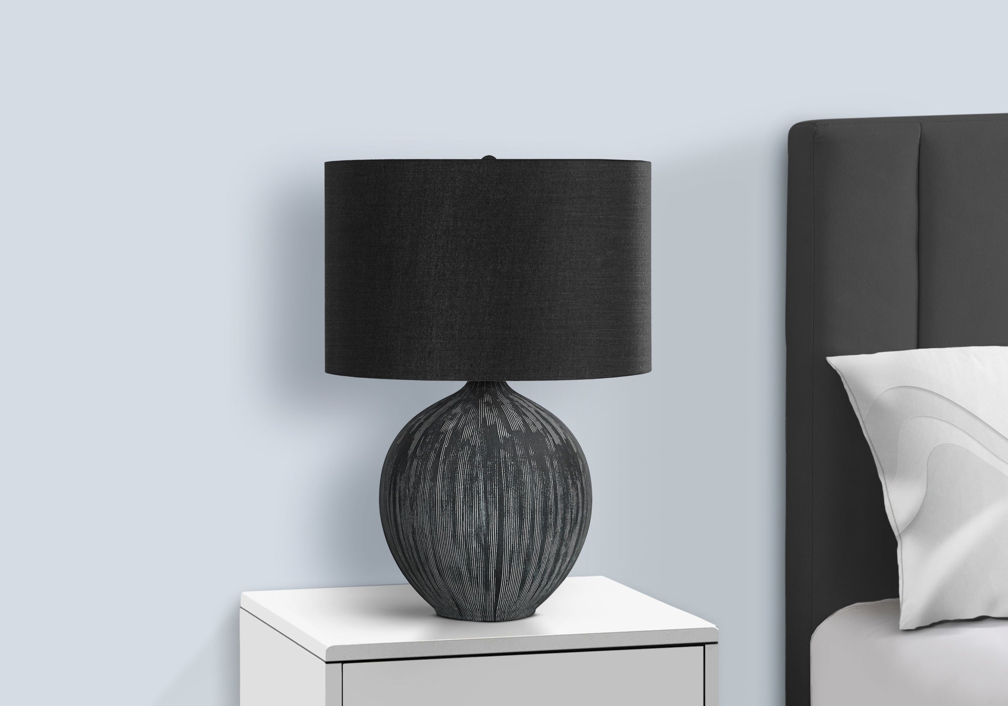 LIGHTING - 23"H TABLE LAMP BLACK CERAMIC / BLACK SHADE-Table-DECOROLALA