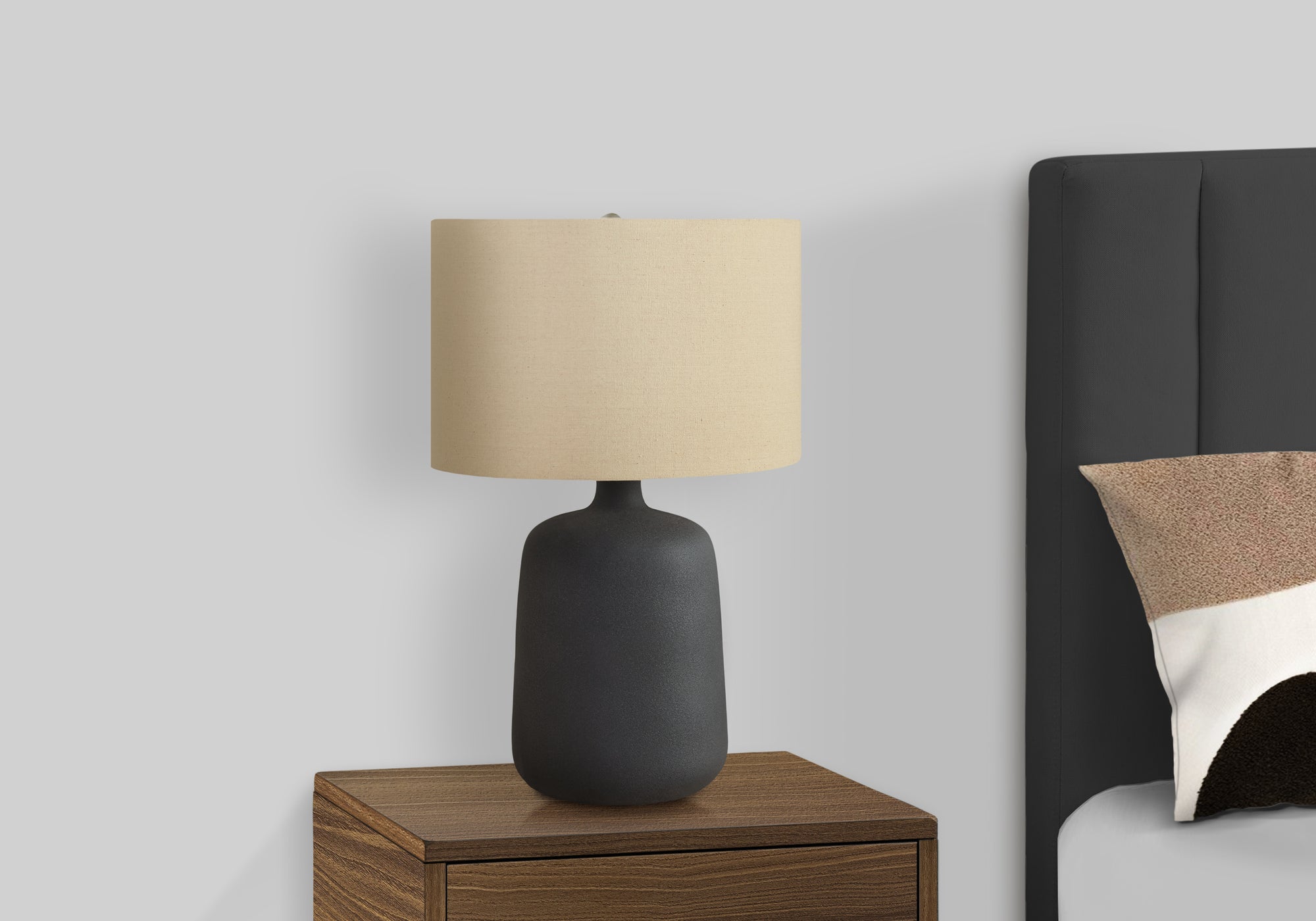 LIGHTING - 24"H TABLE LAMP BLACK CERAMIC / BEIGE SHADE-Table-DECOROLALA