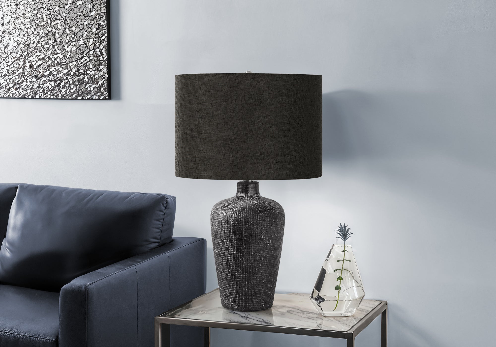 LIGHTING - 24"H TABLE LAMP BLACK CERAMIC / BLACK SHADE-Table-DECOROLALA