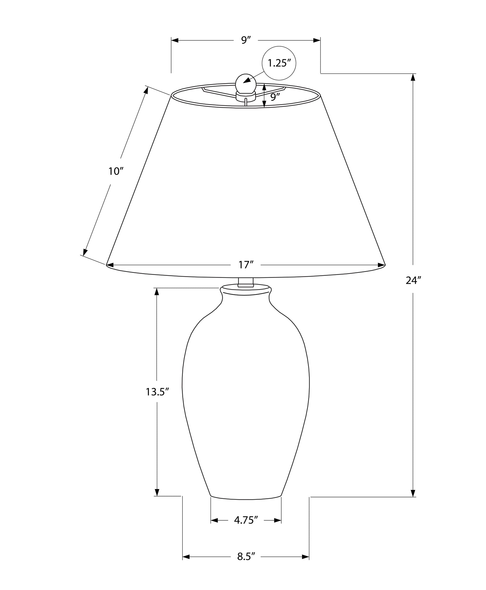 LIGHTING - 24"H TABLE LAMP BLACK CERAMIC / IVORY SHADE-Table-DECOROLALA