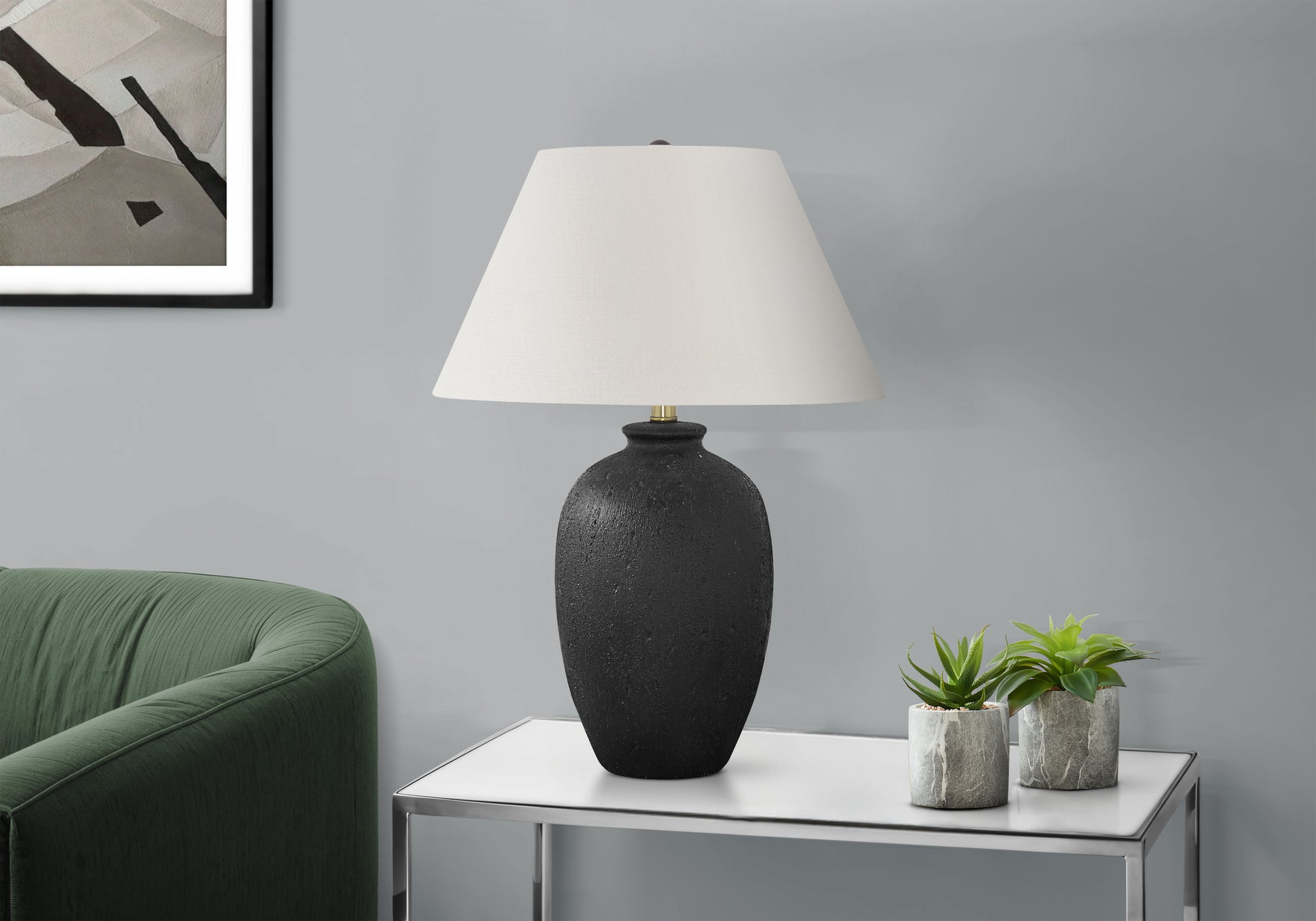 LIGHTING - 24"H TABLE LAMP BLACK CERAMIC / IVORY SHADE-Table-DECOROLALA