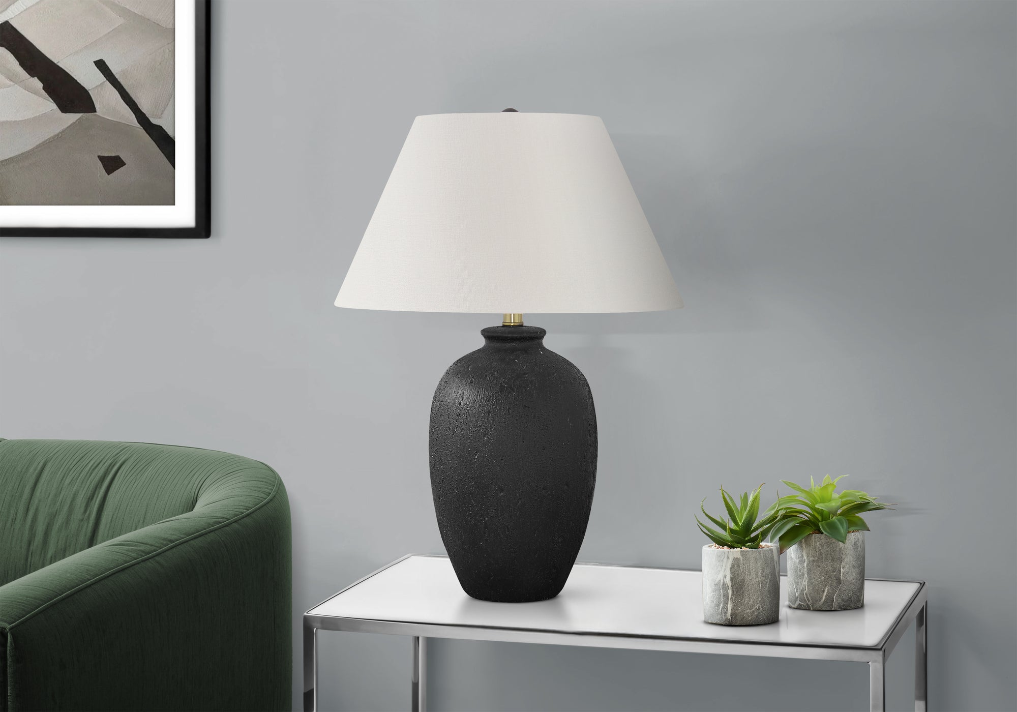 LIGHTING - 24"H TABLE LAMP BLACK CERAMIC / IVORY SHADE-Table-DECOROLALA