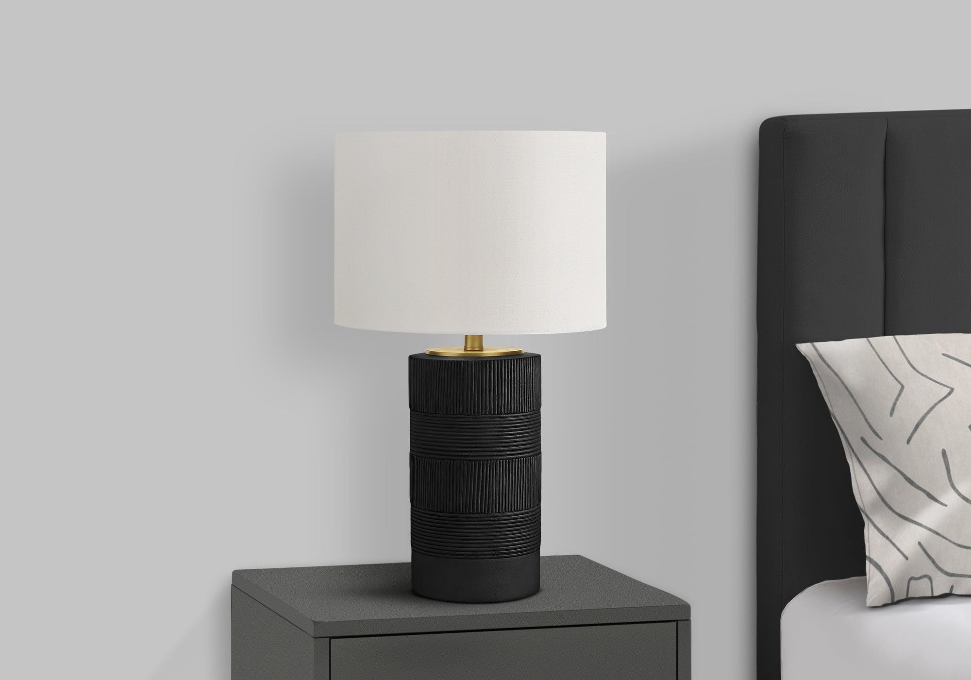 LIGHTING - 24"H TABLE LAMP BLACK RESIN / IVORY SHADE-Table-DECOROLALA