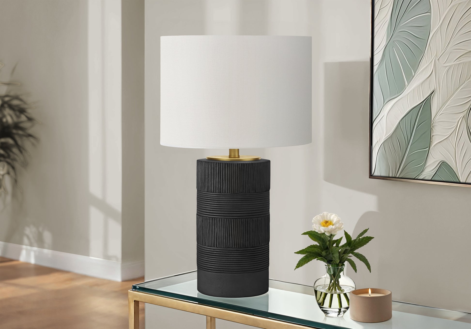 LIGHTING - 24"H TABLE LAMP BLACK RESIN / IVORY SHADE-Table-DECOROLALA