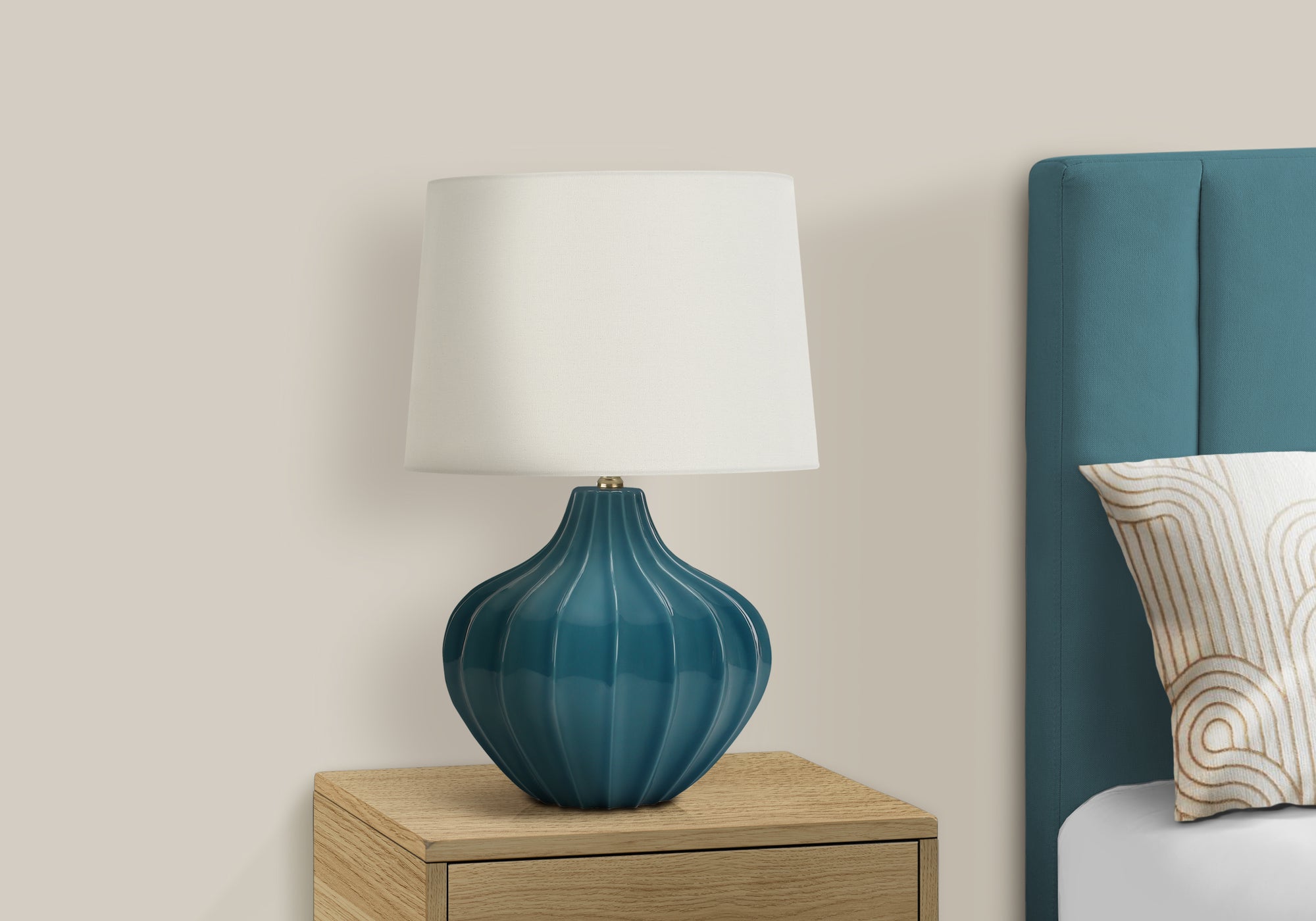 LIGHTING - 24"H TABLE LAMP BLUE CERAMIC / IVORY SHADE-Table-DECOROLALA