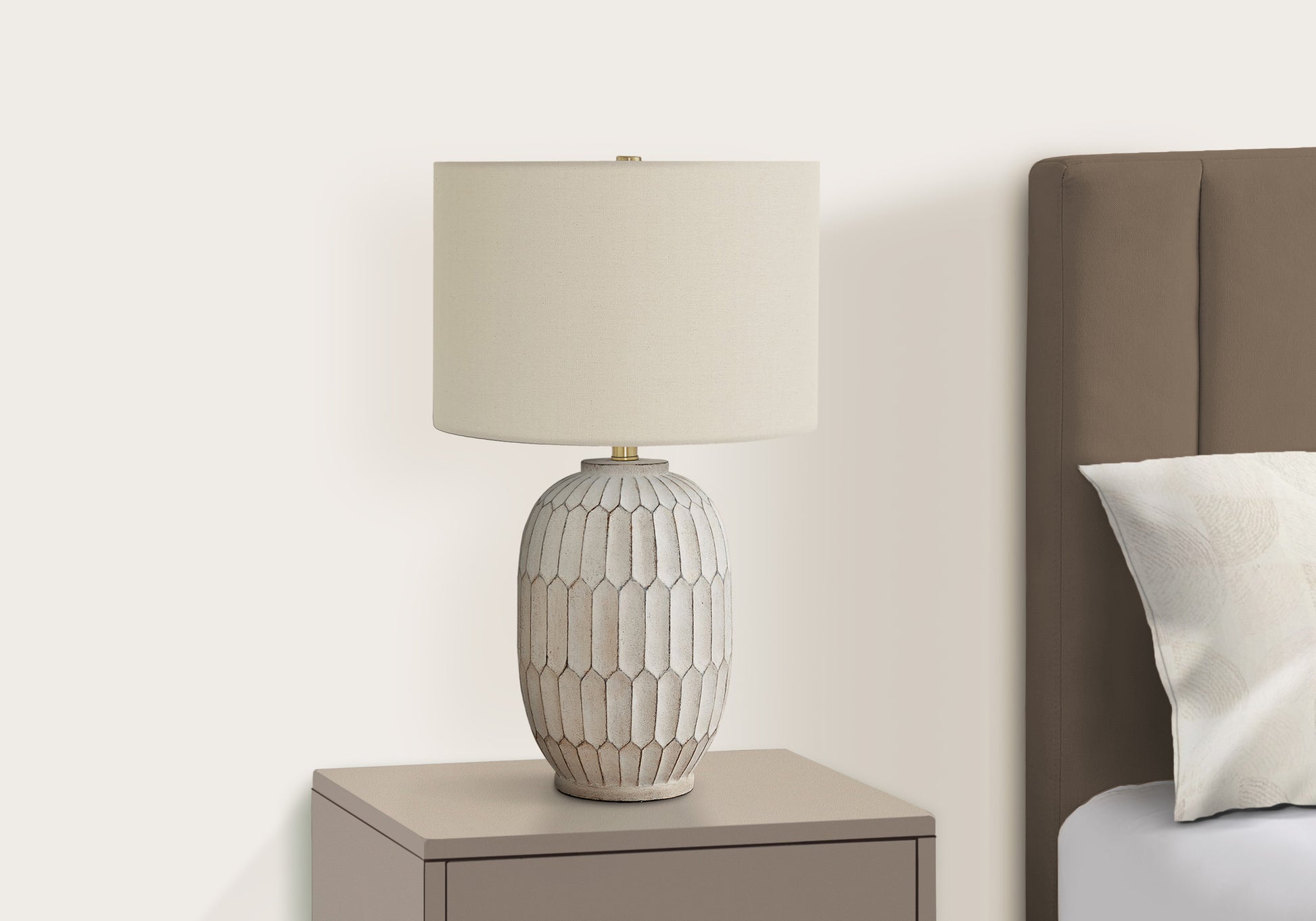 LIGHTING - 24"H TABLE LAMP CREAM RESIN / IVORY SHADE-Table-DECOROLALA