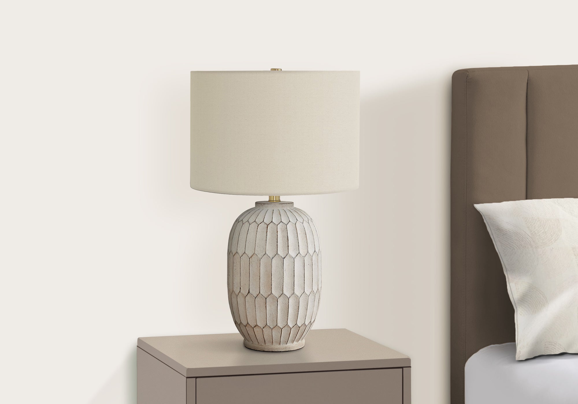 LIGHTING - 24"H TABLE LAMP CREAM RESIN / IVORY SHADE-Table-DECOROLALA