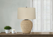 LIGHTING - 25"H TABLE LAMP BEIGE RATTAN / BEIGE SHADE-Table-DECOROLALA