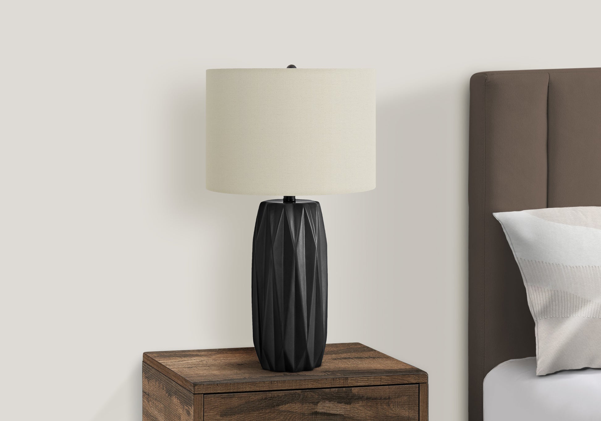LIGHTING - 25"H TABLE LAMP BLACK CERAMIC / IVORY SHADE-Table-DECOROLALA