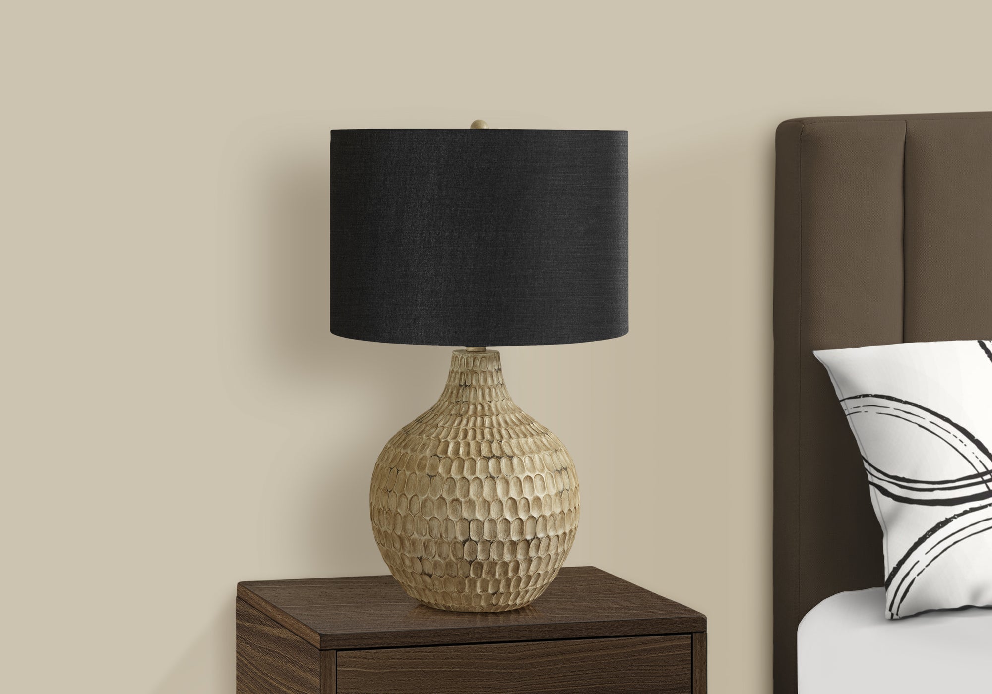 LIGHTING - 25"H TABLE LAMP BROWN RESIN / BLACK SHADE-Table-DECOROLALA