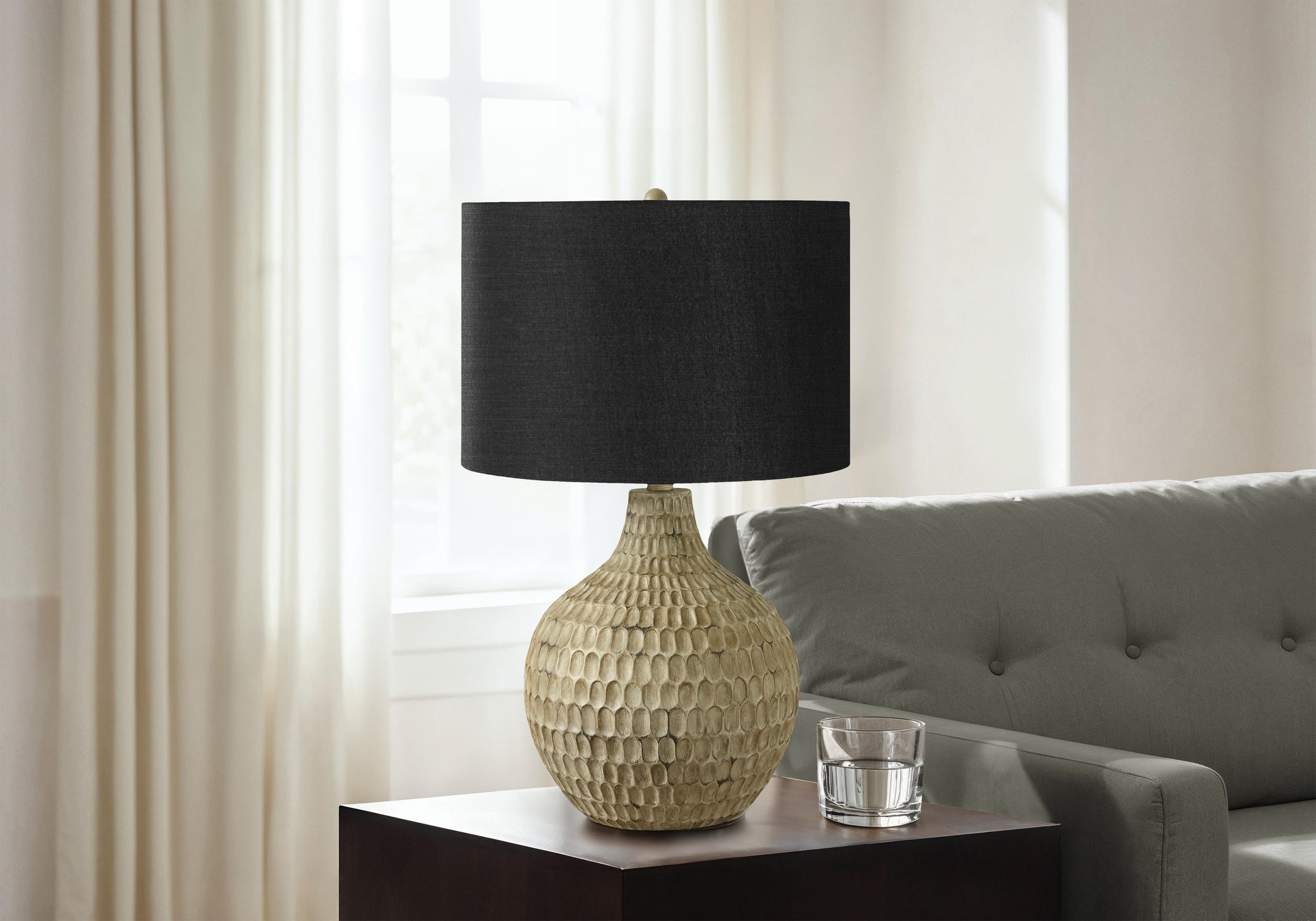 LIGHTING - 25"H TABLE LAMP BROWN RESIN / BLACK SHADE-Table-DECOROLALA
