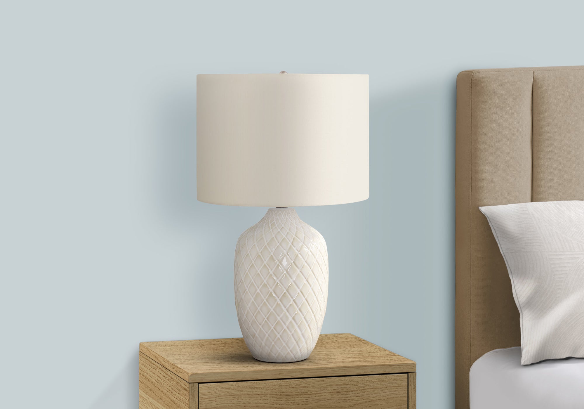 LIGHTING - 25"H TABLE LAMP CREAM CERAMIC / IVORY SHADE-Table-DECOROLALA