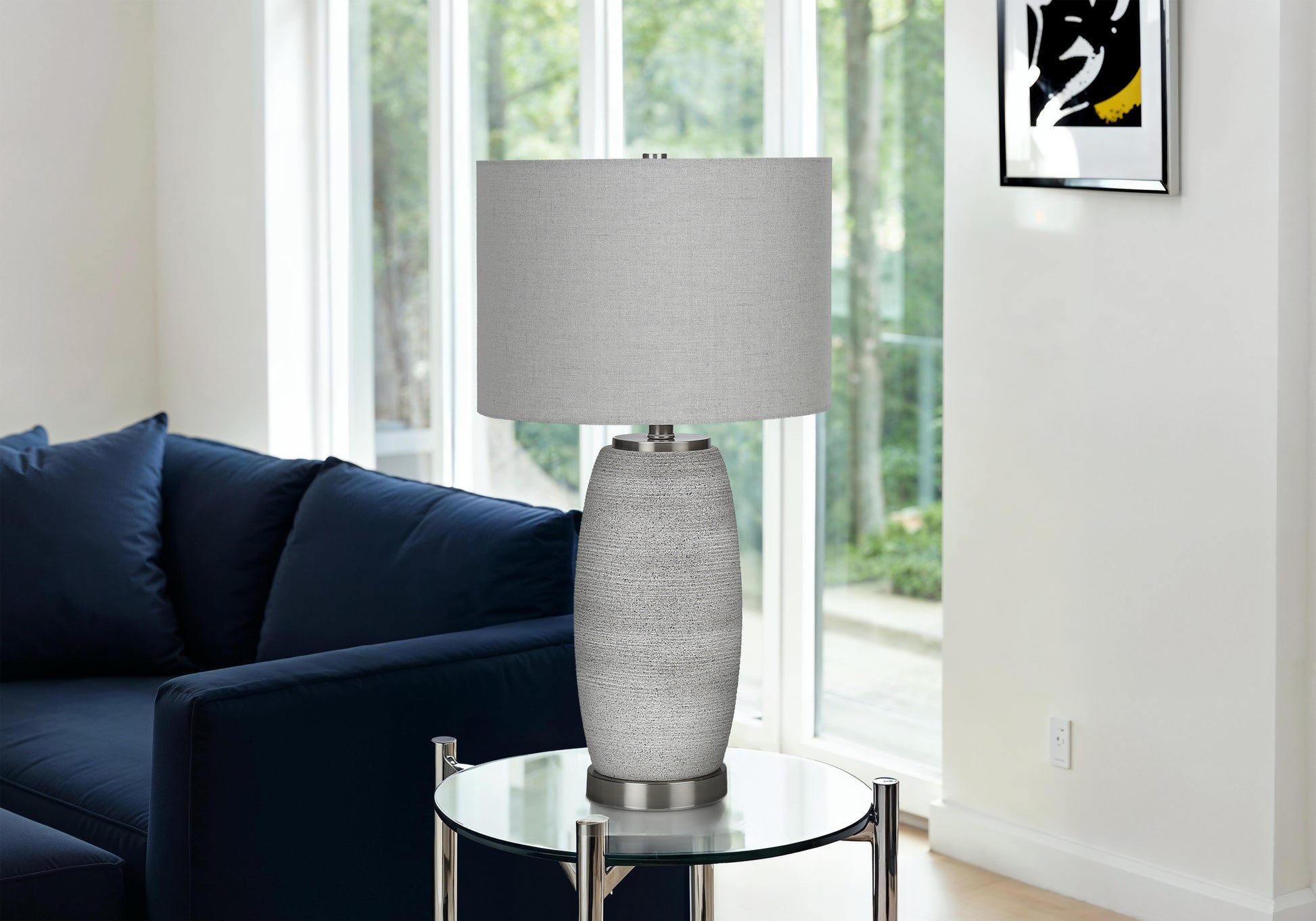 LIGHTING - 25"H TABLE LAMP GREY CERAMIC / GREY SHADE-Table-DECOROLALA