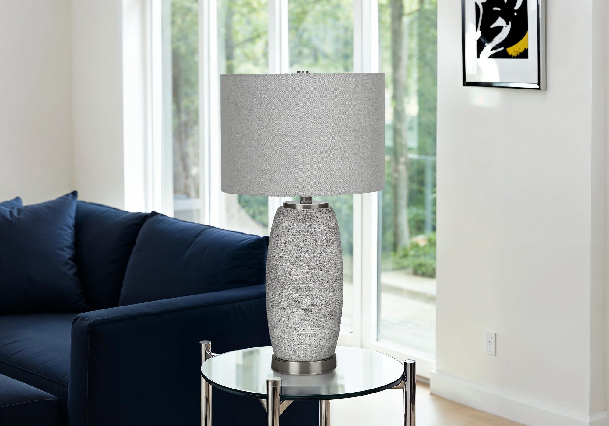 LIGHTING - 25"H TABLE LAMP GREY CERAMIC / GREY SHADE-Table-DECOROLALA