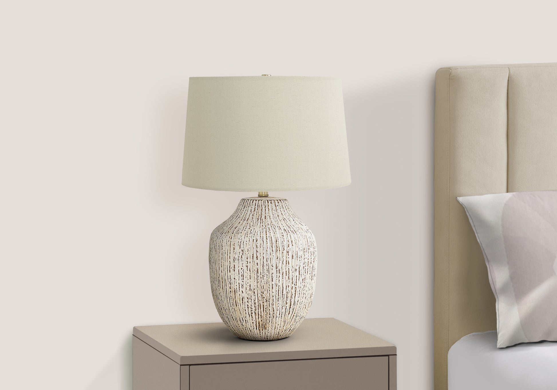 LIGHTING - 26"H TABLE LAMP CREAM CERAMIC / IVORY SHADE-Table-DECOROLALA